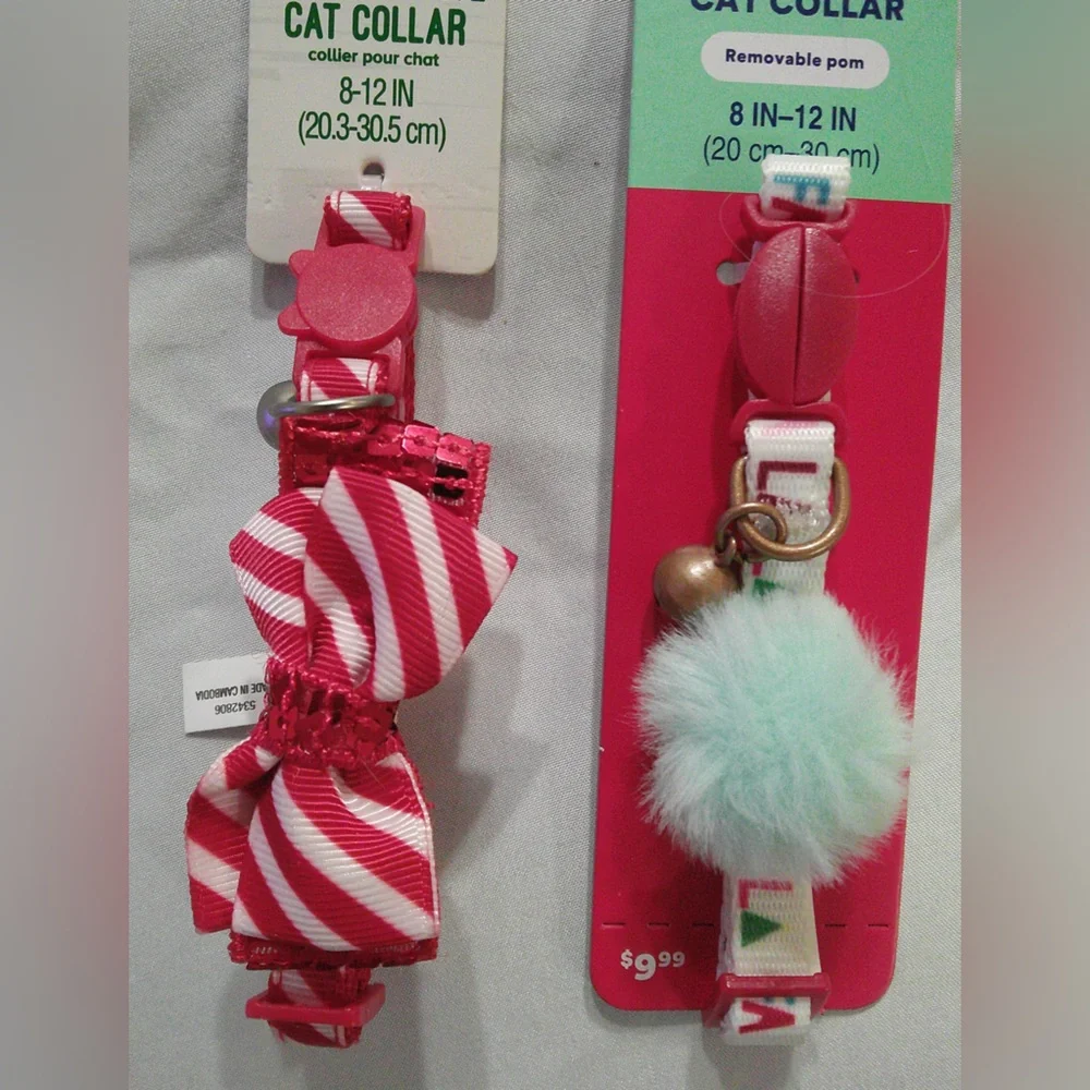 2 Festive Holiday Cat Collars: Fa La La and Candy Cane Stripe